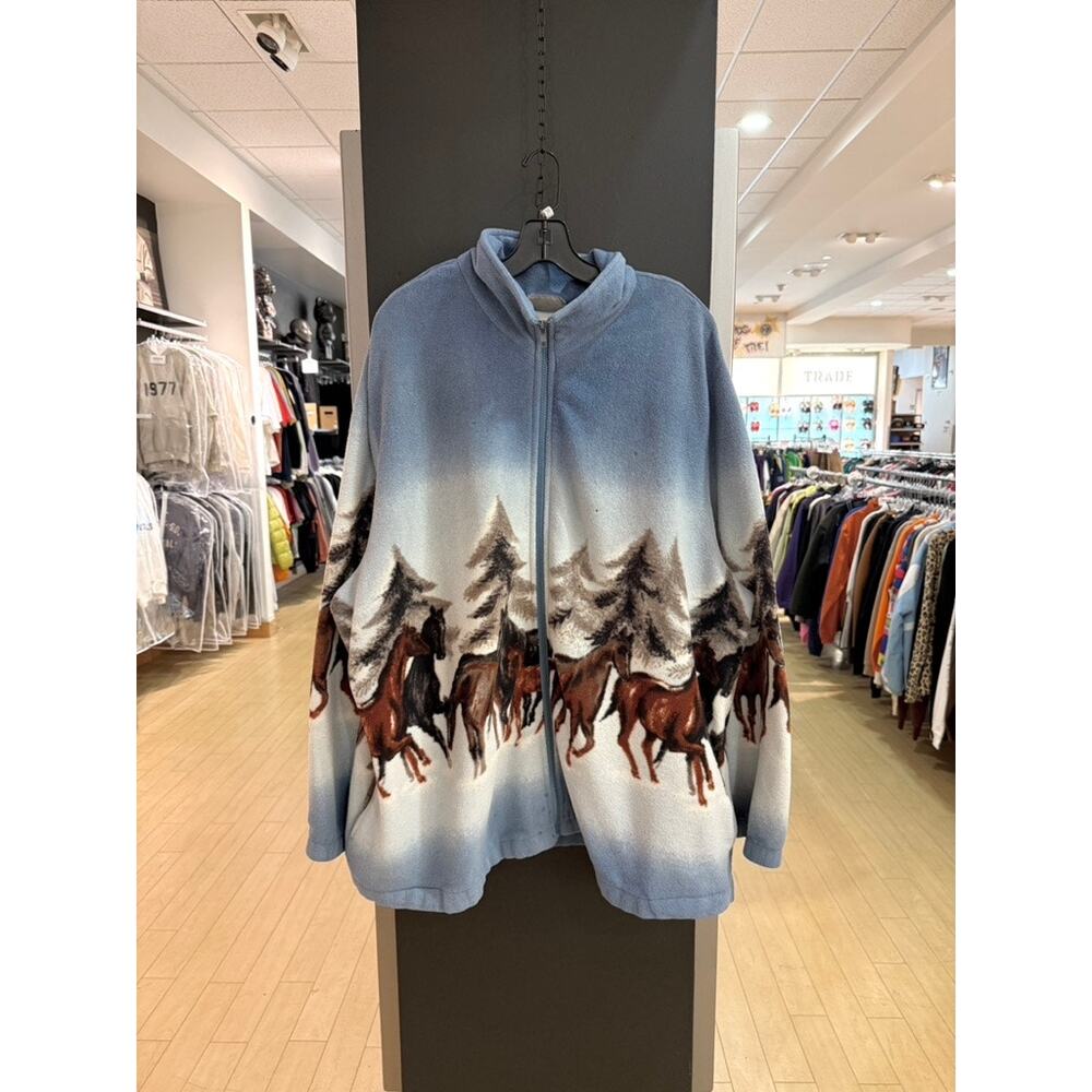Y2K Blair Brand Vintage All Over Nature Print Horse Fleece AOP Zip Up Jacket